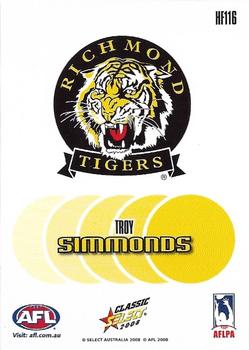 2008 Select AFL Classic - Holographic Foils #HF116 Troy Simmonds Back